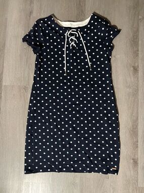Tommy Hilfiger Navy and White Polka Dot Lace-Up Mini Dress